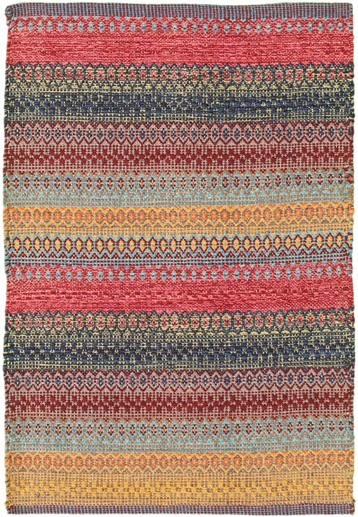 Flat Weave Bold Colorful Pink Red Wool 2'0 X 3'0 Stripe