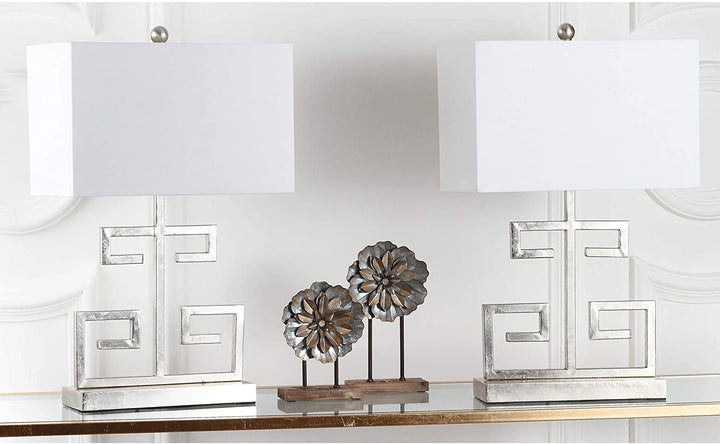Lighting 24 inch Antique Silver Greek Key Table Lamp (Set 2)