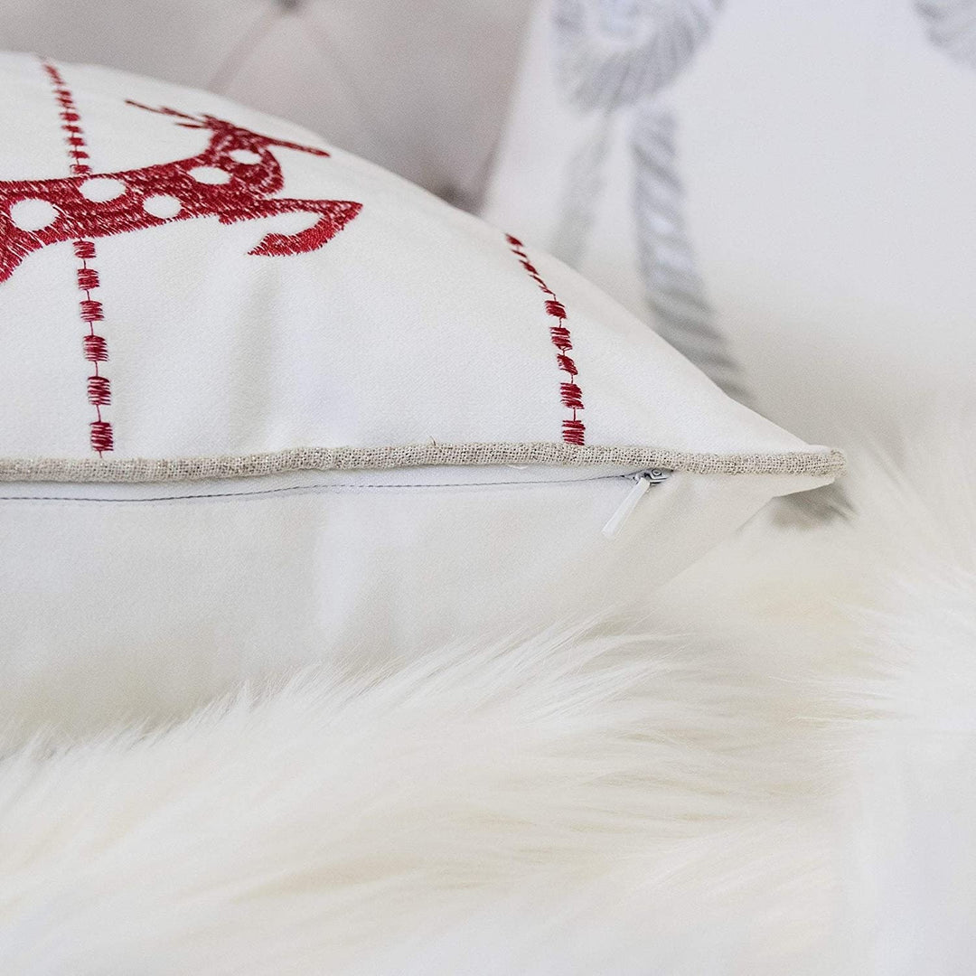 Reindeer Velvet 20" Square Christmas Throw Pillow White Solid Color Removable Cover - Diamond Home USA