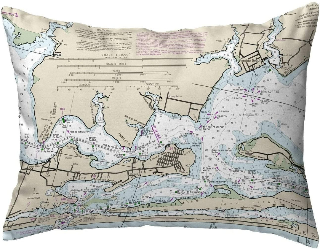 Orange Beach Al Nautical Map Noncorded Indoor/Outdoor Pillow