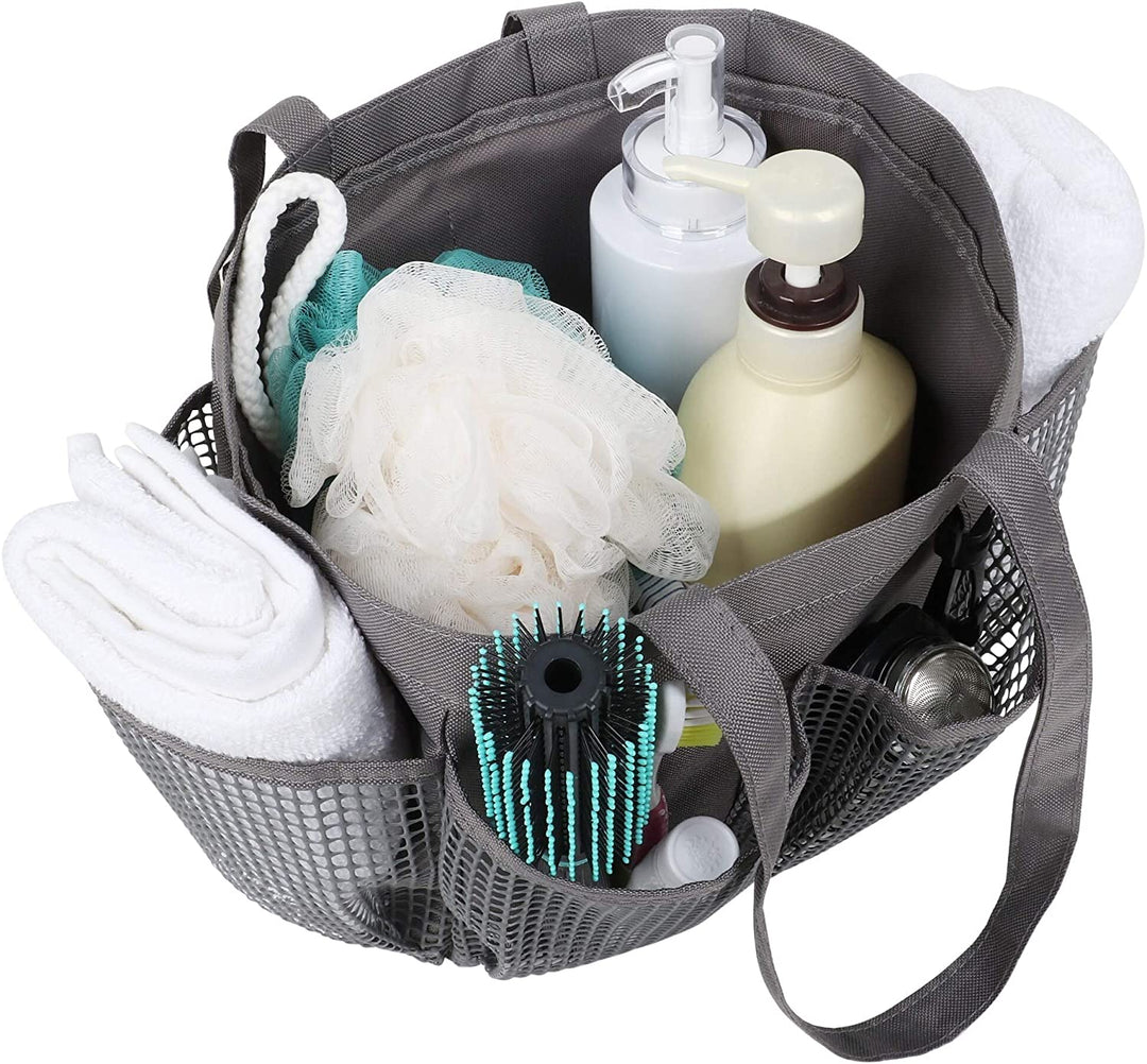 Mesh Portable Shower Caddy Quick Dry Tote Bag Bathroom Organizer Grey Solid Color Casual Polyester