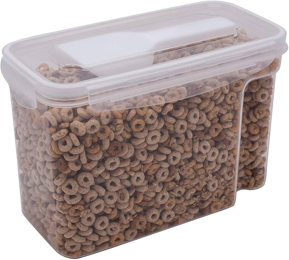 Kitchen Details Medium Size Airtight Cereal Container Scooper 10"x 5 1"x 6 5" Clear Plastic 3 Piece - Diamond Home USA