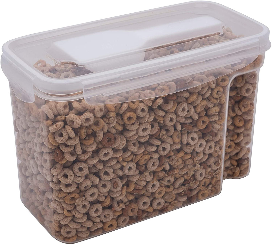 Kitchen Details Medium Size Airtight Cereal Container Scooper 10"x 5 1"x 6 5" Clear Plastic 3 Piece - Diamond Home USA
