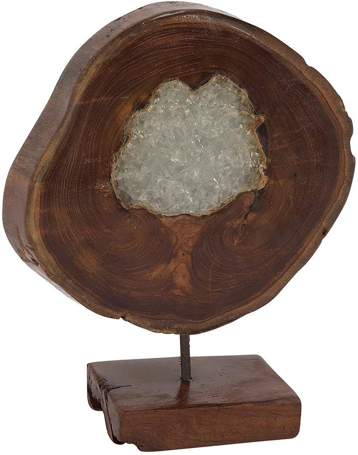 Teak Metal Resin Sculpture Brown Clear Acrylic Iron Wood - Diamond Home USA