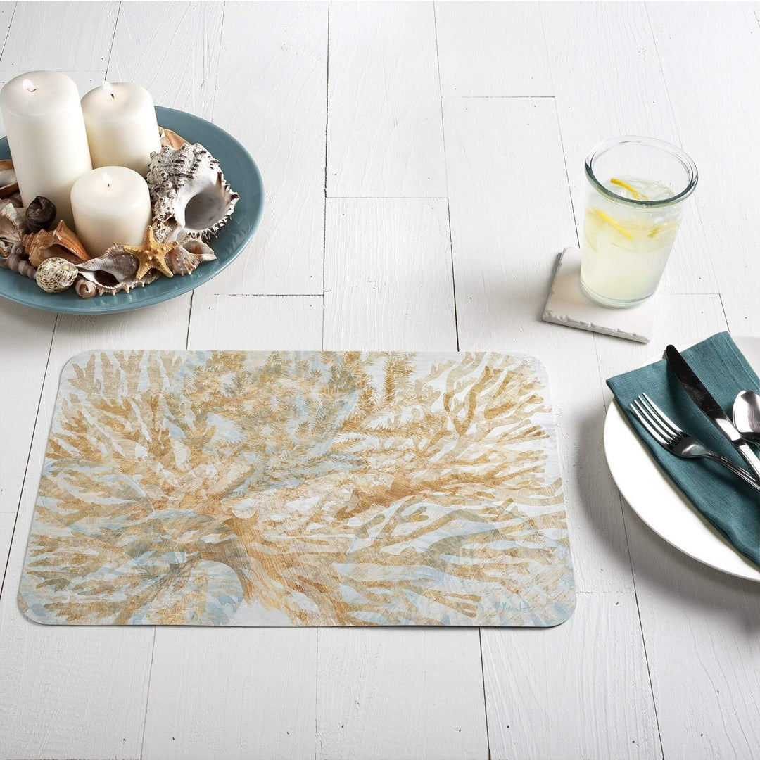 Wipe Clean Placemats Set 4 Shimmering Shells Color Rectangle Plastic - Diamond Home USA