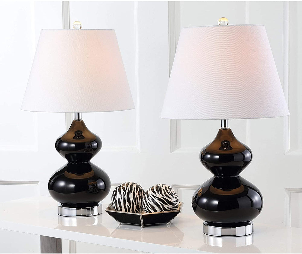 Lighting 24 inch Eva Double Glass Black Table Lamp (Set 2) 14"x14"x24" Modern Contemporary Transitional Chrome Bulbs Included - Diamond Home USA