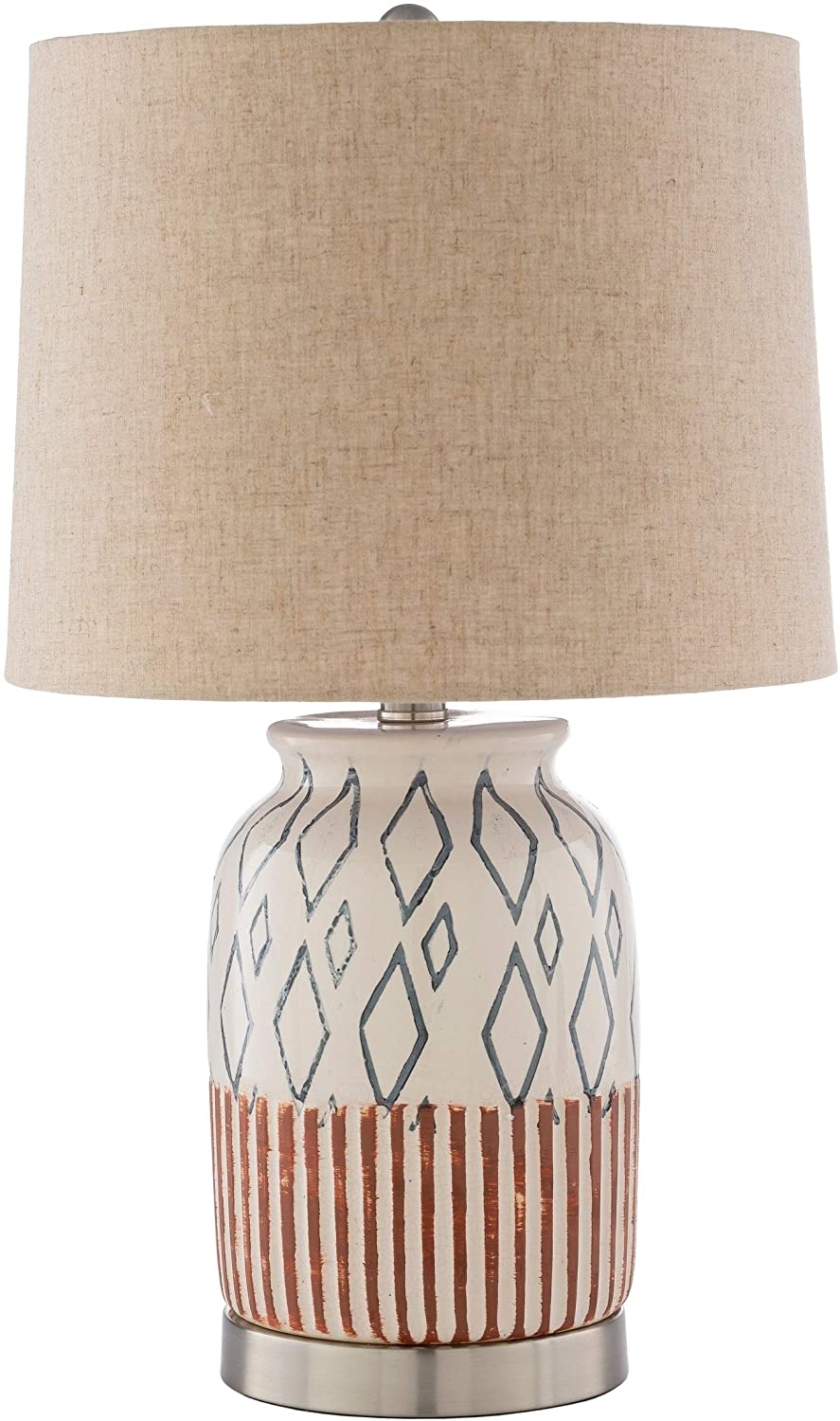 Moroccan Painted Ceramic 21 inch Table Lamp Cream Bohemian Eclectic White - Diamond Home USA
