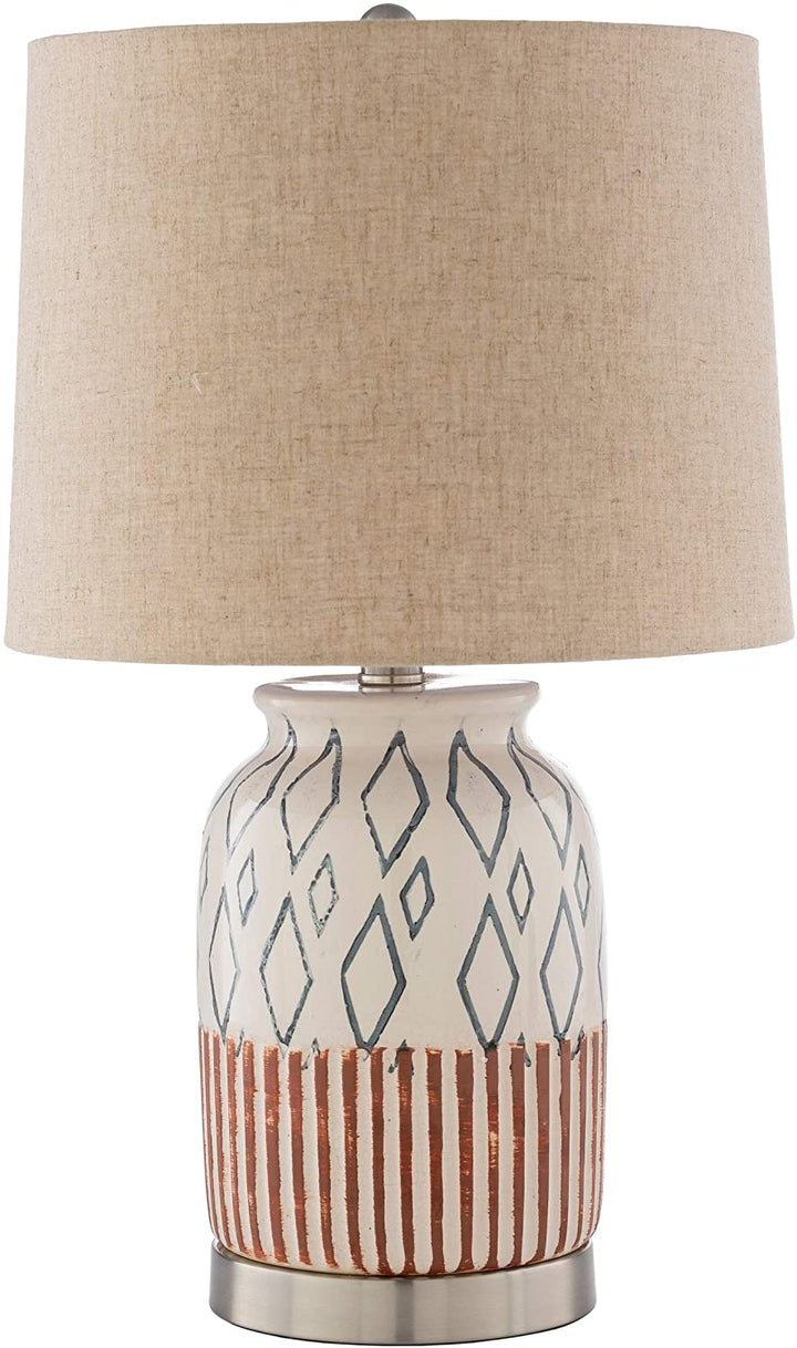 Moroccan Painted Ceramic 21 inch Table Lamp Cream Bohemian Eclectic White - Diamond Home USA