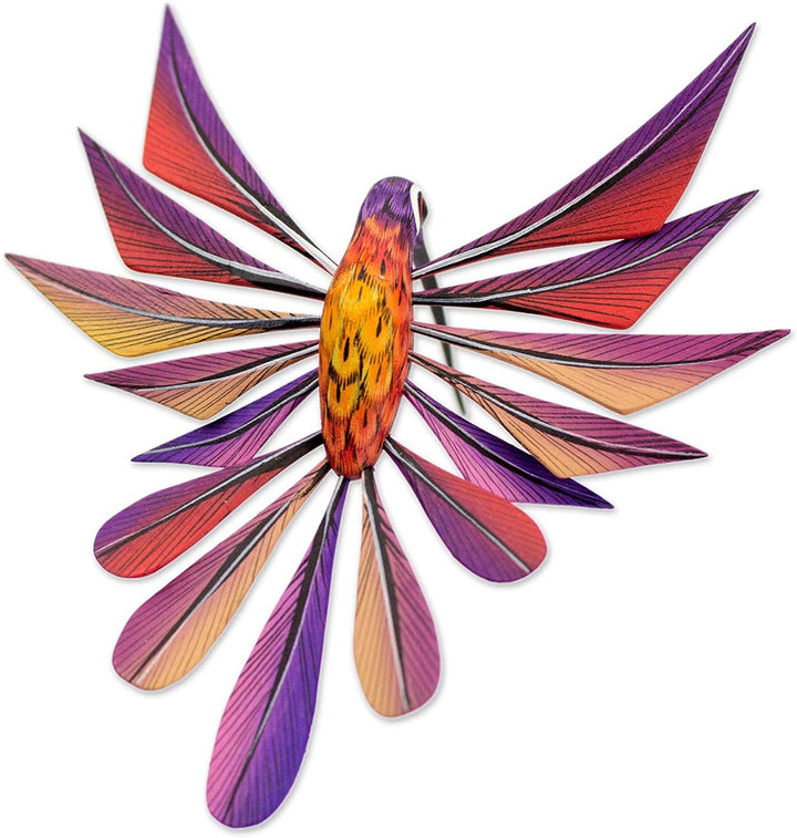 Handmade Copal Wood 'Purple Hummingbird' Alebrije Sculpture (Mexico) Black Purple Red White Yellow - Diamond Home USA