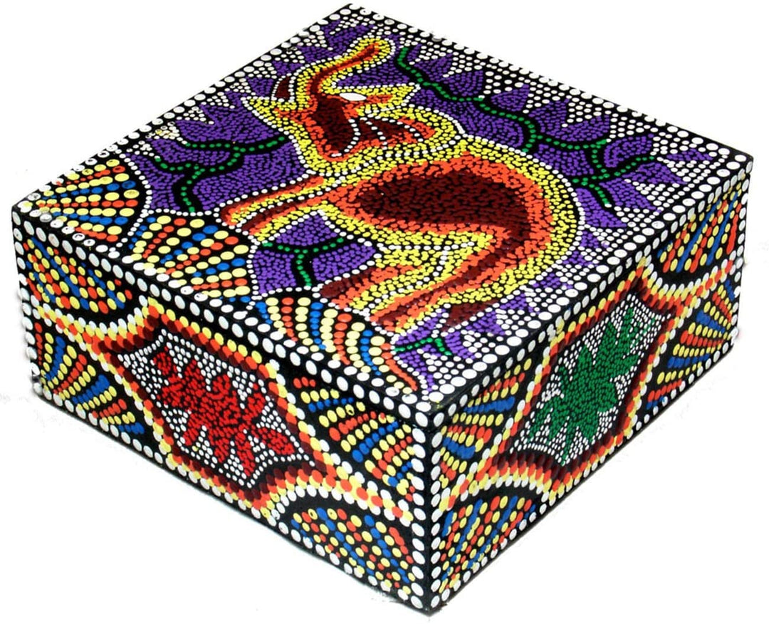 Handmade 'Elephant' Dot Art Box (Indonesia) Color Modern