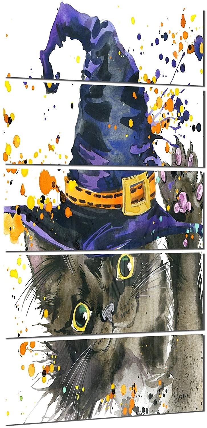 Halloween Cat Witch Hat' Contemporary Animal Glossy Metal Wall Art Blue Modern - Diamond Home USA