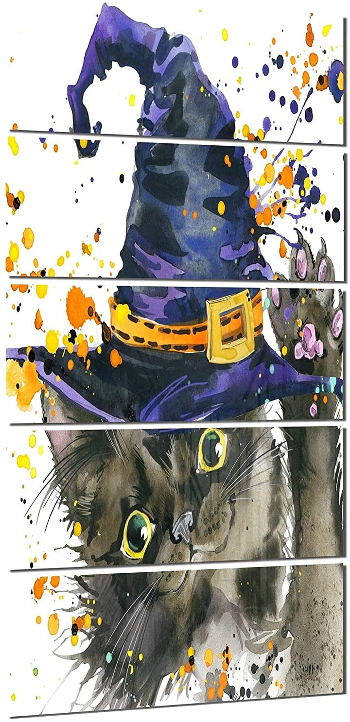 Halloween Cat Witch Hat' Contemporary Animal Glossy Metal Wall Art Blue Modern - Diamond Home USA