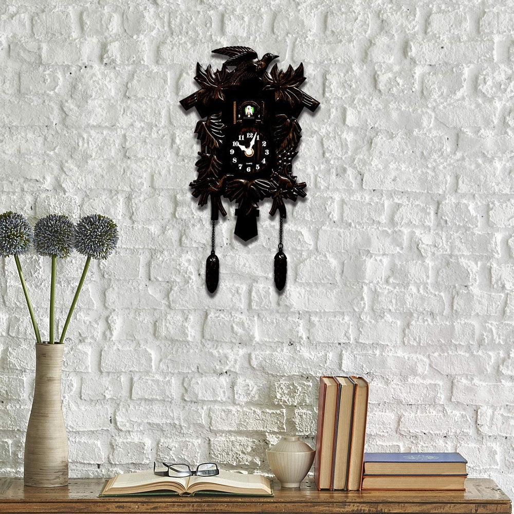 Antique Black Forest Bronze Cuckoo Wall Clock Modern Contemporary Rectangular Plastic Minute Hand - Diamond Home USA