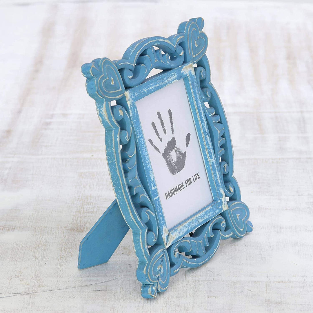 Handmade Memory Keeper Wood Photo Frame (5x7) India Navy Bohemian Eclectic Rectangle - Diamond Home USA