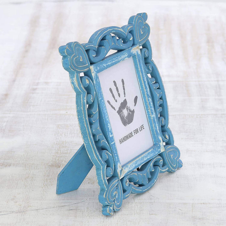 Handmade Memory Keeper Wood Photo Frame (5x7) India Navy Bohemian Eclectic Rectangle - Diamond Home USA