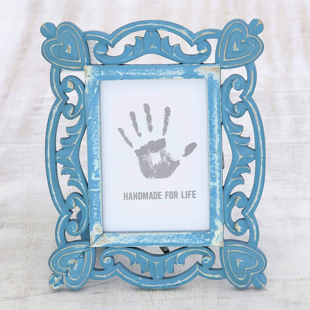 Handmade Memory Keeper Wood Photo Frame (5x7) India Navy Bohemian Eclectic Rectangle - Diamond Home USA