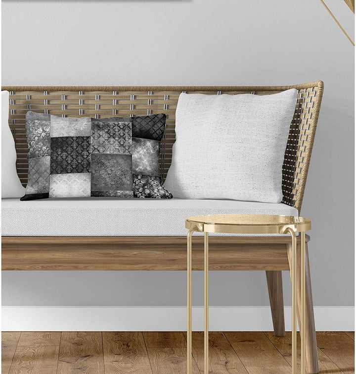 Eclectic Bohemian Patchwork Dark Grey Lumbar Pillow Grey Geometric Bohemian Eclectic Polyester Single Removable Cover - Diamond Home USA