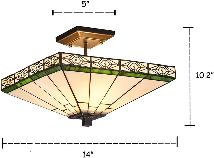 Tiffany 2 Light Blackish Bronze Semi Flush Mount Color Art Glass Metal Dimmable