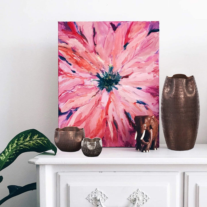 MISC Textured Deep Copper Aluminum Pinched Top Vase Small Brown