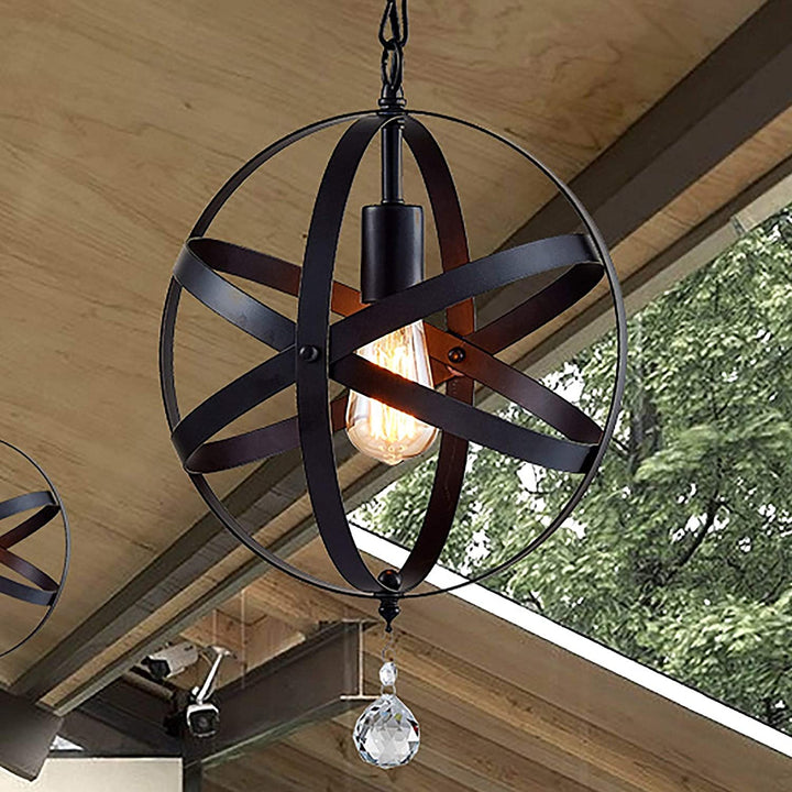 Matte Black 1 Light Metal/Crystal Orb Hanging Chandelier
