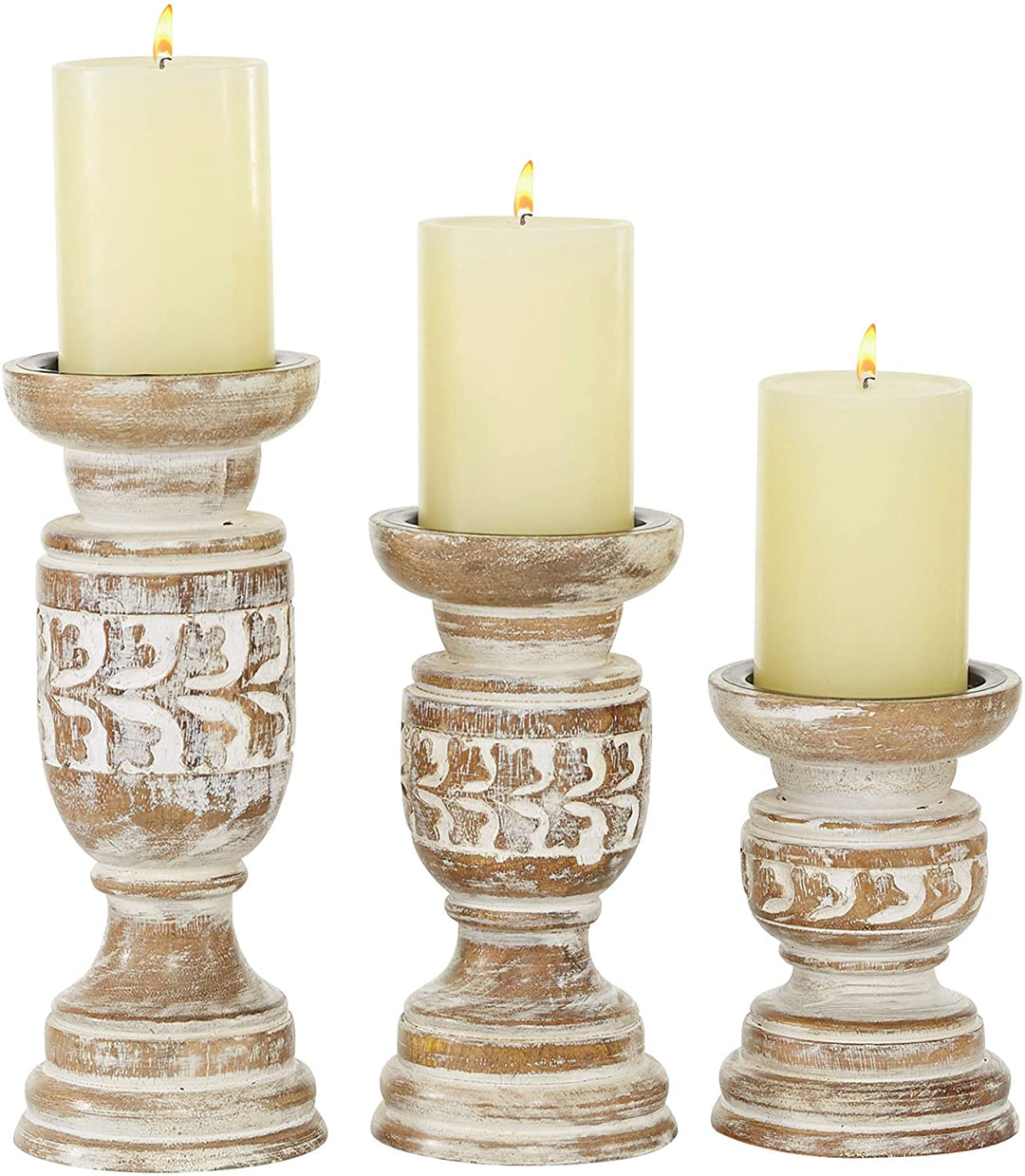 Weathered Beige Wooden Candle Holder Set 3 6" 8" " 4 X