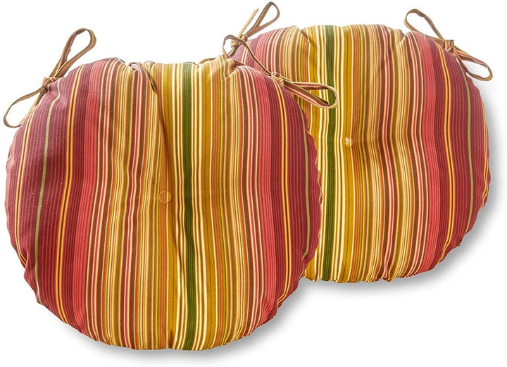 Outdoor 15 inch Stripe Bistro Chair Cushions (Set 2) Red Yellow Striped Traditional Transitional Polyester Fade Resistant Uv Water