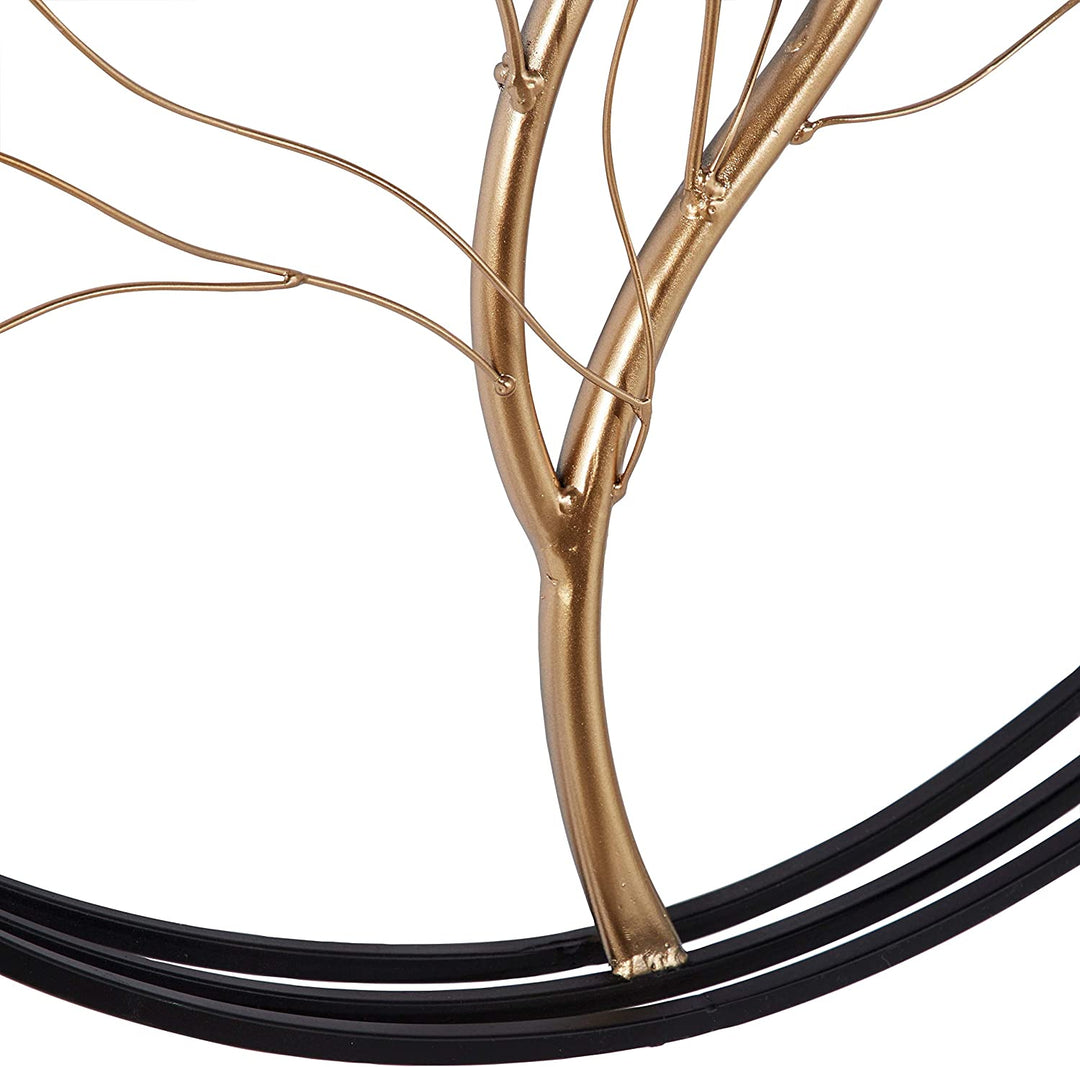 Large Round Glam Metal Wall W Black Frame Tree Art 26" d Gold - Diamond Home USA