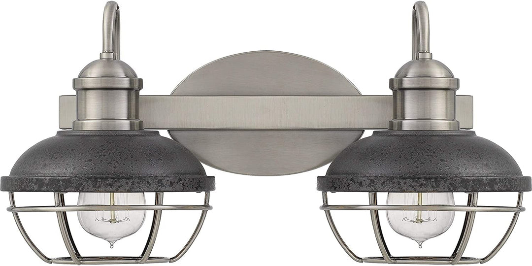 Antique Polished Nickel 2 Light Bath Light Black Silver Industrial Transitional Metal Steel Dimmable - Diamond Home USA