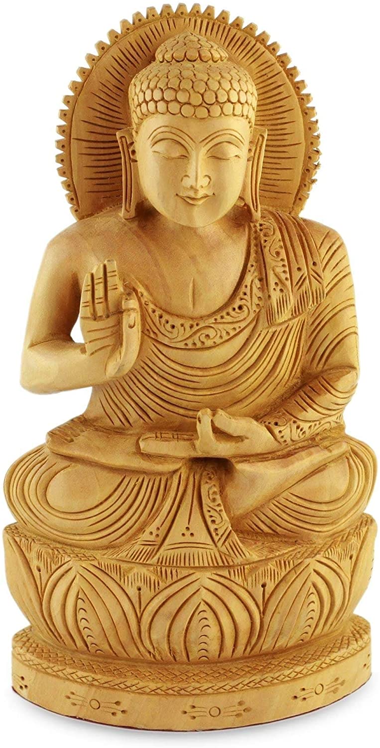 Wood Buddha Hopes Peace Earth Statue (India) Brown Handmade - Diamond Home USA
