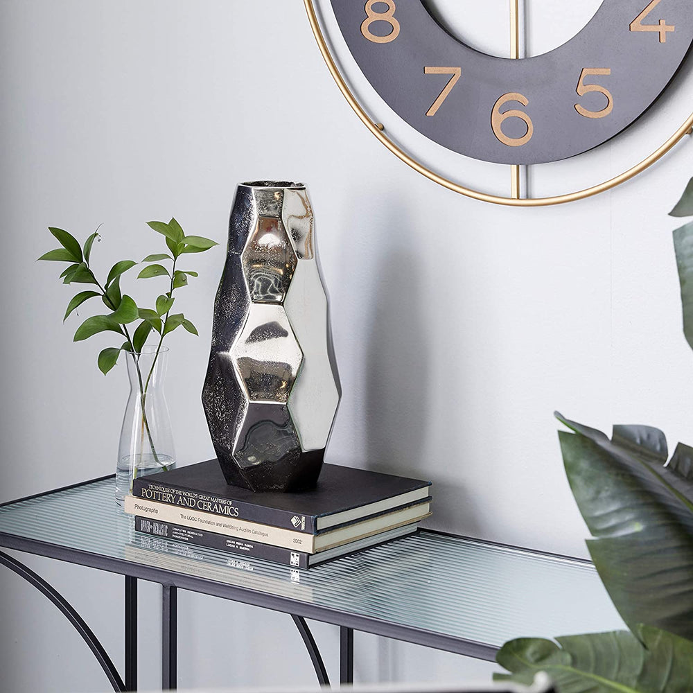 Silver Geometric Vase 6 75" X 15" 7 X 15 - Diamond Home USA