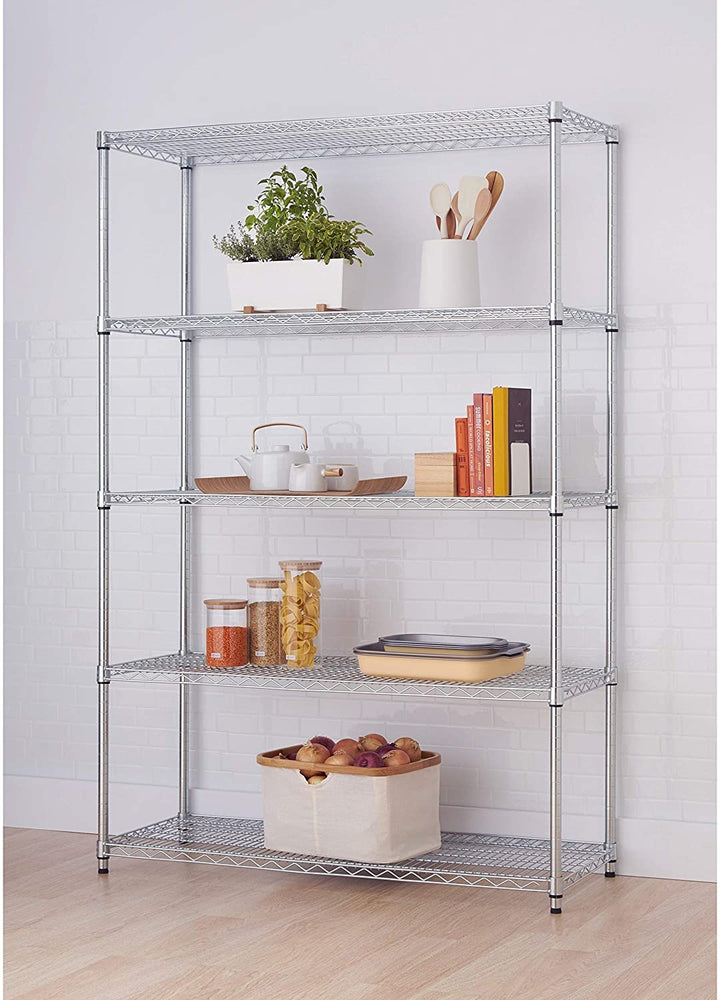 Steel 5 Tier Shelving Rack Silver Metal - Diamond Home USA