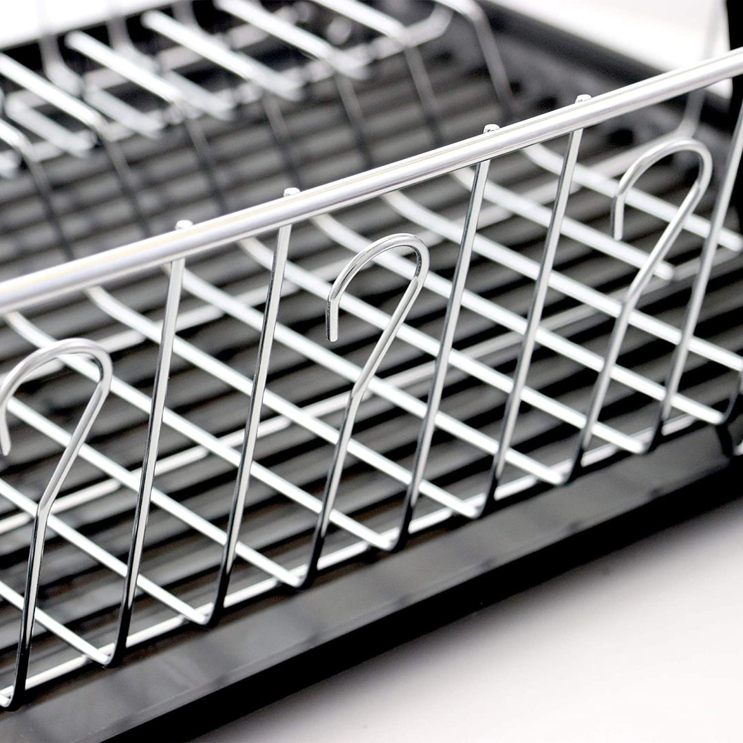 22 Inch Chrome Dish Rack Black Draining Tray Stainless Steel Finish - Diamond Home USA