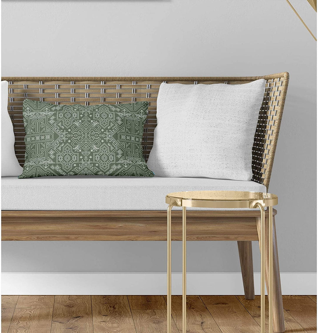 Sage Lumbar Pillow Green Geometric Southwestern Polyester Single Removable Cover - Diamond Home USA
