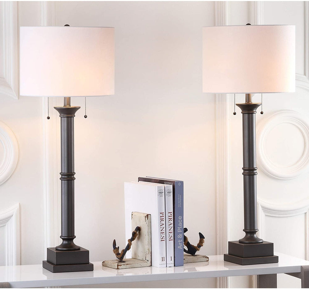 MISC Lighting 35 inch Column Silver Grey Table Lamp (Set 2) 14"x14"x36" Traditional Transitional Nickel Bulbs Included