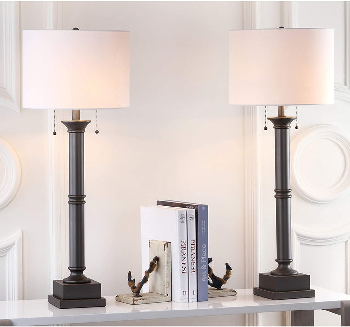 MISC Lighting 35 inch Column Silver Grey Table Lamp (Set 2) 14"x14"x36" Traditional Transitional Nickel Bulbs Included