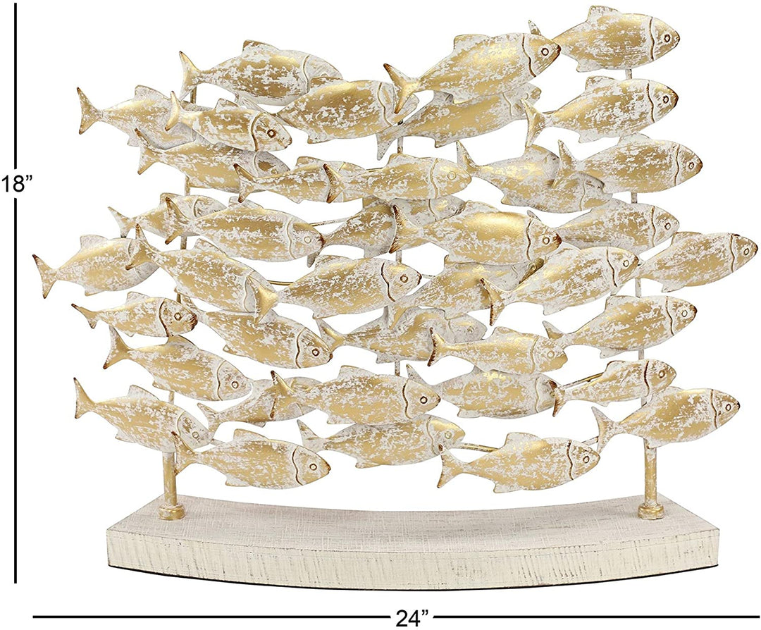 Coastal Carved Metal Fish Sculpture Table Decor Beige Iron - Diamond Home USA