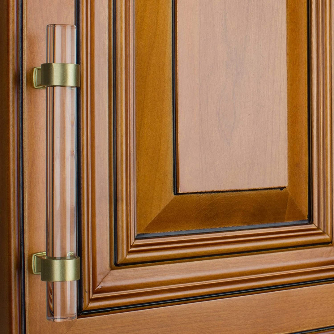 5 Pack 3 3/4 Center Clear Acrylic Satin Gold Pulls Modern Contemporary Finish