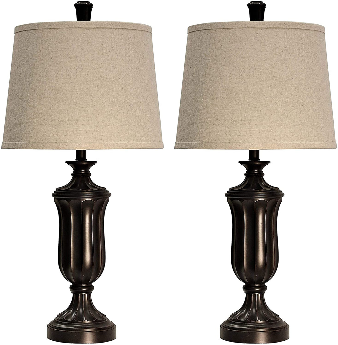 ronze Wood Table Lamp eige Hardback Fabric Shade (Set 2)