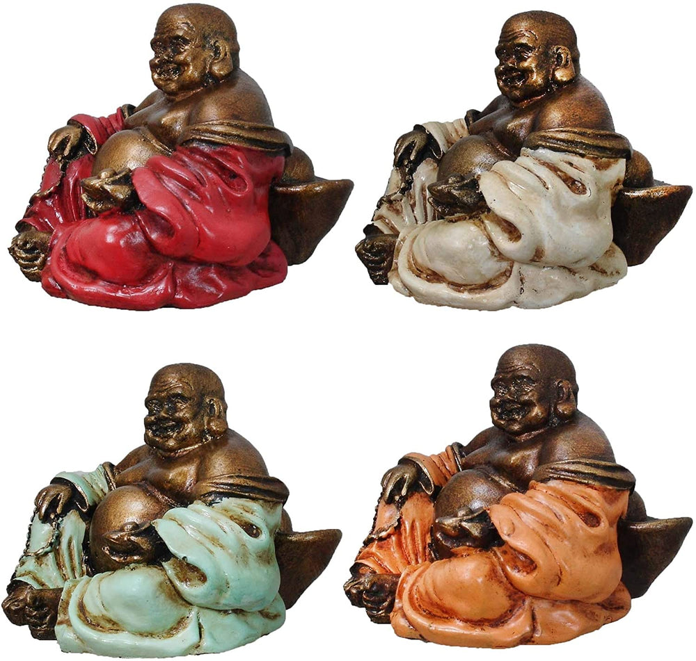 Relaxing Buddha Figurine Set Color Culture Polyresin Antique Handmade
