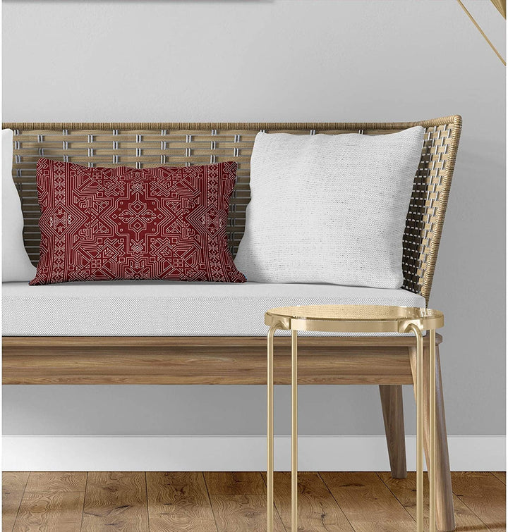 Burgundy Lumbar Pillow Red Geometric Southwestern Polyester Single Removable Cover - Diamond Home USA