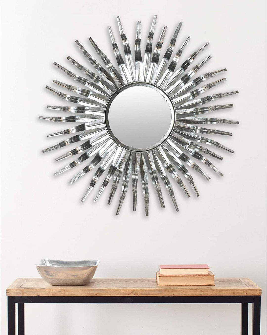 Handmade Arts Crafts Silver 36 inch Sunburst Mirror