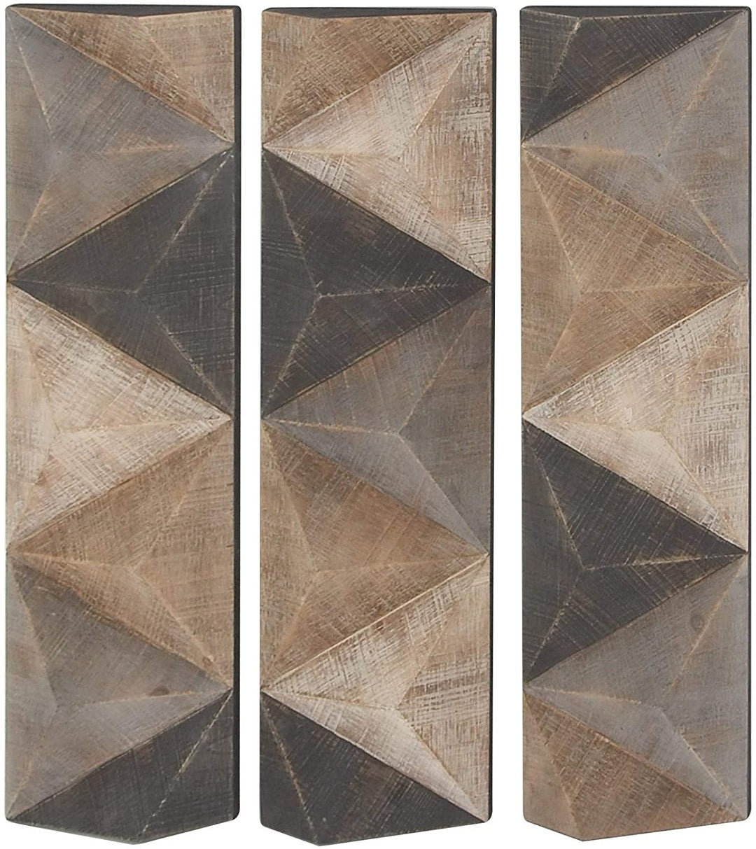 Set 3 Modern Geometric Inspired Wooden Wall Panels Brown Contemporary Wood