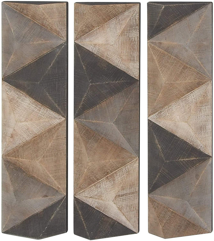 Set 3 Modern Geometric Inspired Wooden Wall Panels Brown Contemporary Wood