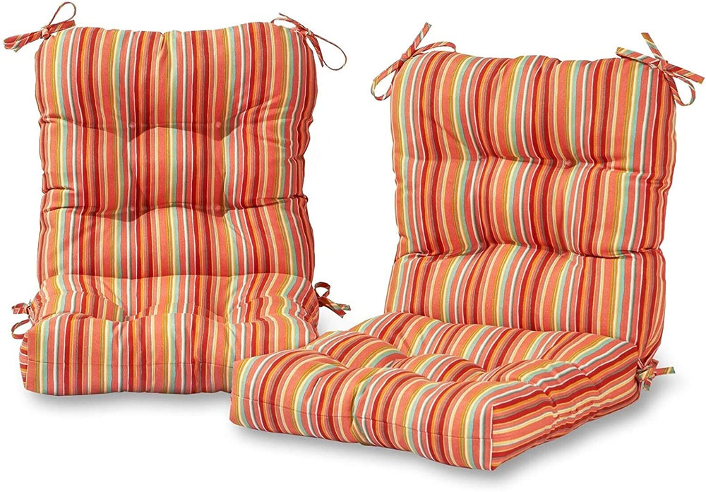 Coastal Stripe 21 inch X 42 inch Outdoor Seat/Back Chair Cushion (Set 2) by Sapphire Blue Color Orange Striped Modern Contemporary Transitional