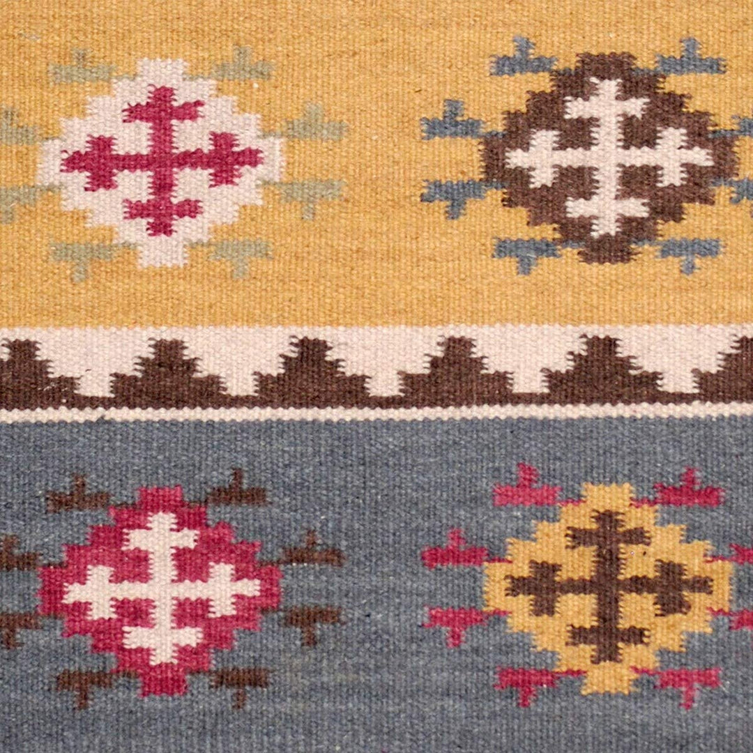 Handmade Vegetable Dye Tribal Wool Kilim Rug (India) 4' X 6' Red Geometric Oriental Cabin Lodge Rectangle Natural Fiber Latex Free - Diamond Home USA