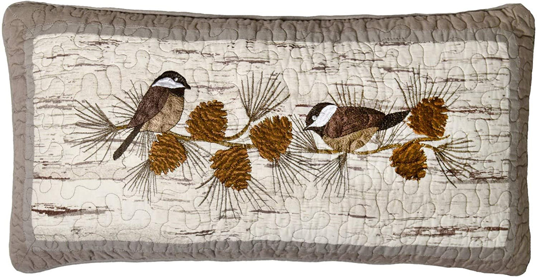 Birch Forest Decorative Pillow Grey Embroidered Cabin