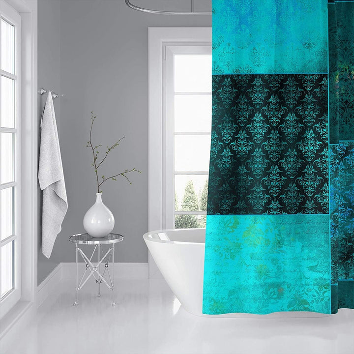 MISC Eclectic Bohemian Patchwork Teal Shower Curtain by 71x74 Blue Patchwork Bohemian Eclectic Polyester