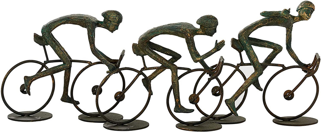 Distressed Bronze Finished Polystone Cyclist Sculpture 21" X 9" 20 X 5 8 Brown Resin - Diamond Home USA