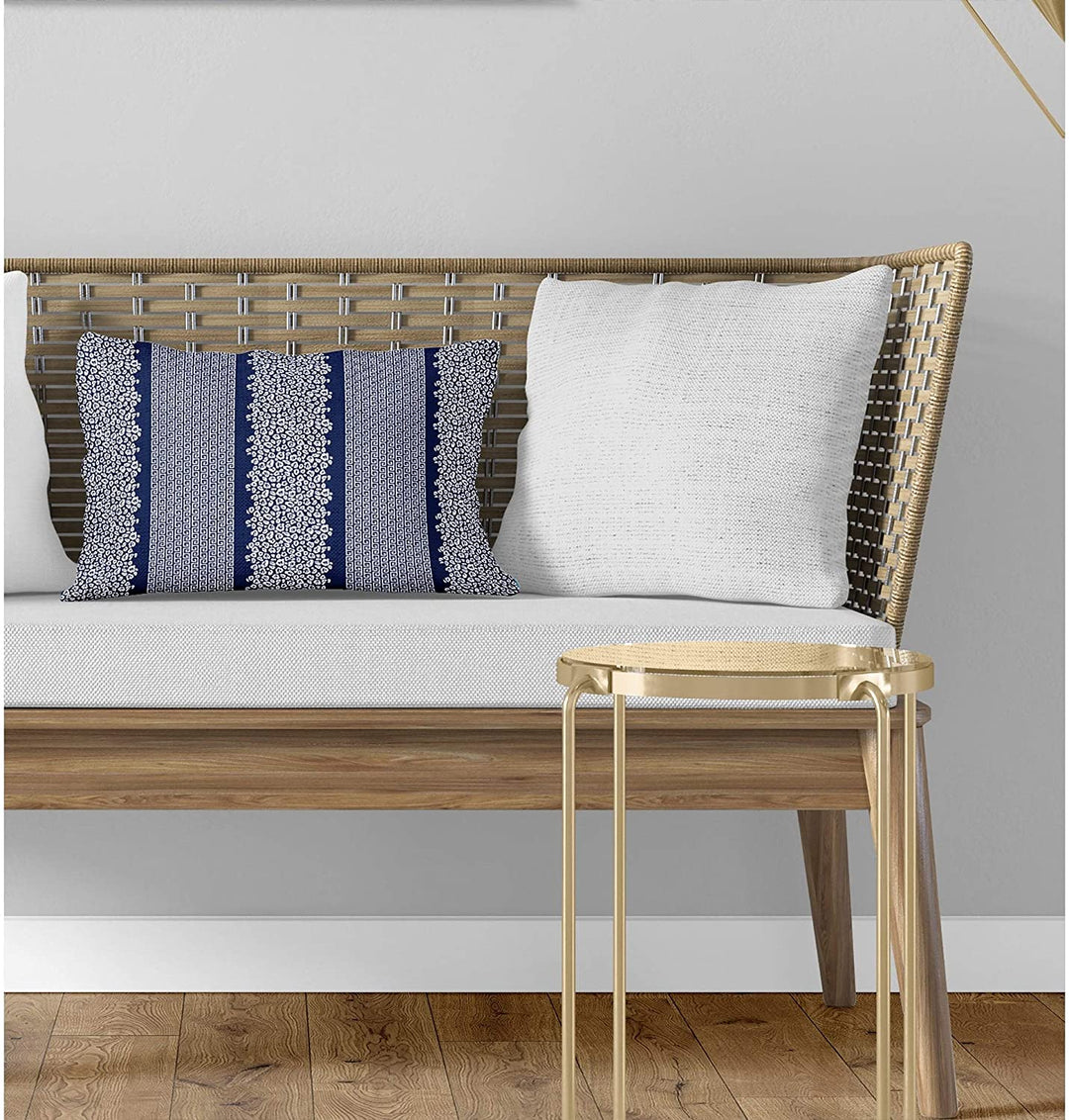 Leopard Key Navy White Lumbar Pillow Blue Animal Modern Contemporary Polyester Single Removable Cover - Diamond Home USA