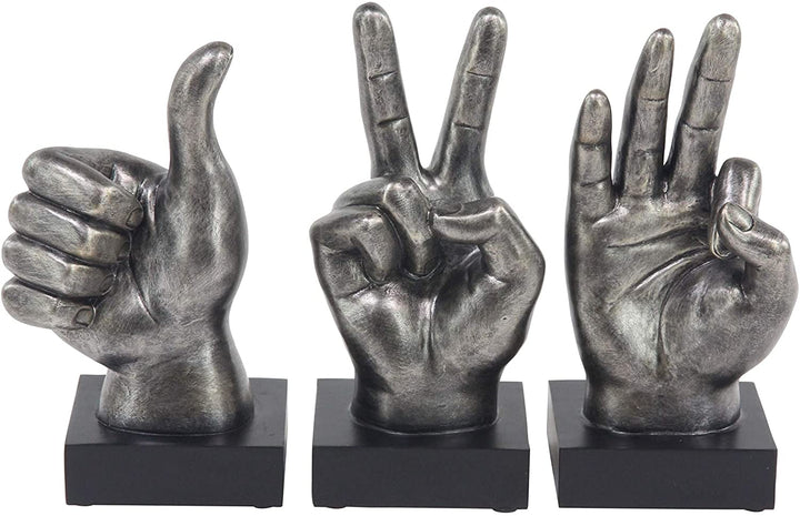 Thumbs Up Peace Okay Hand Sign Sculptures Set 3 by Silver